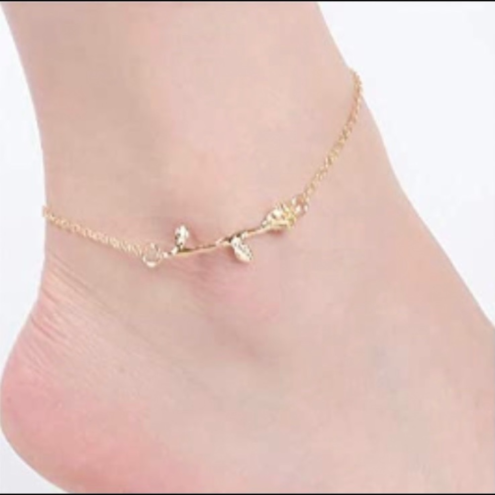 Long Stem Rose adjustable anklet bracelet